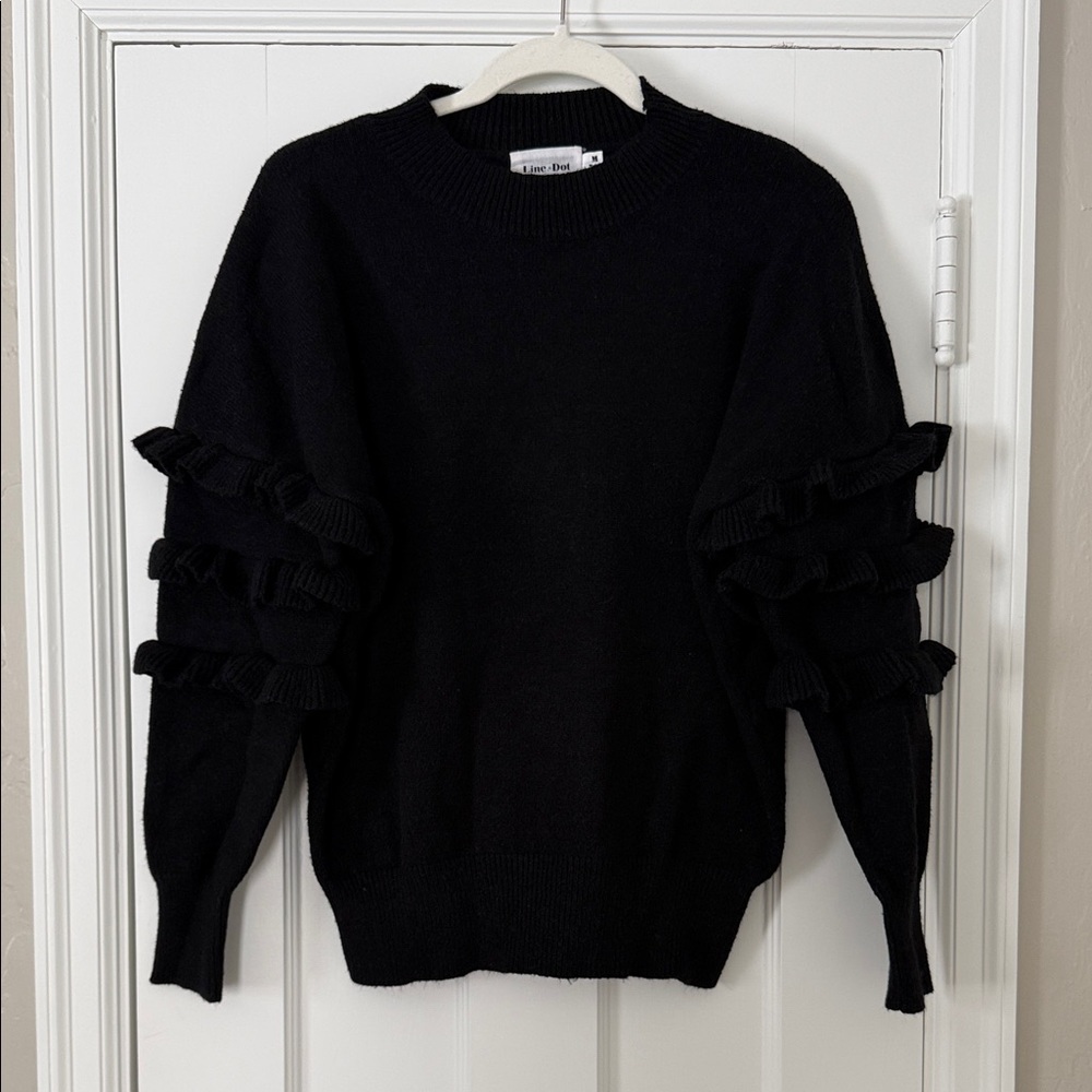 Line & Dot Black Sweater with Ruffled Sleeves